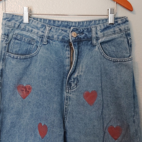 Shein Heart print Jeans Denim Size Large - Picture 3 of 16